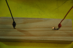 Animation of wood burning into a fractal pattern with high voltage.