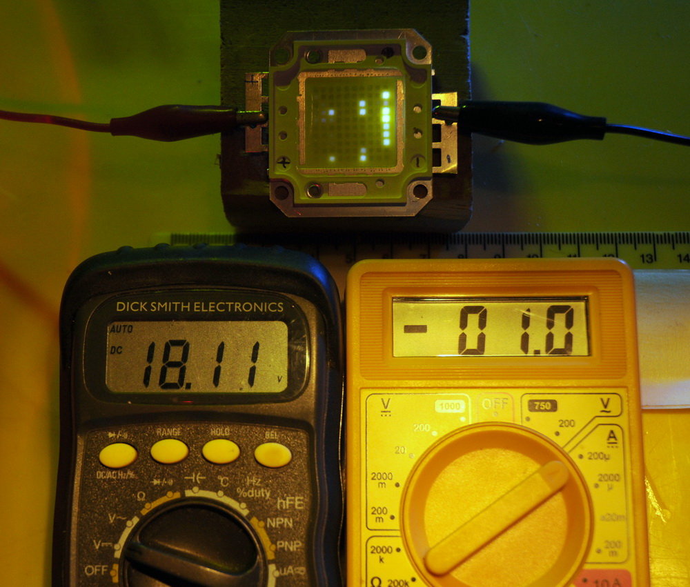 100 Watt LED.  Current is now 1 uA and more segments now light up.
