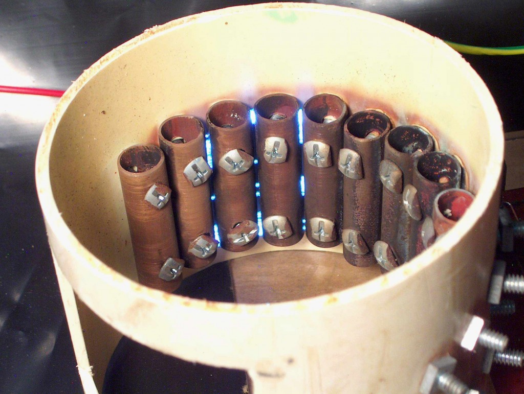 A PVC tube with copper pipe spark gap 